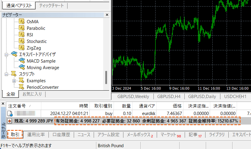 XMでの証拠金確認方法MT4PC版