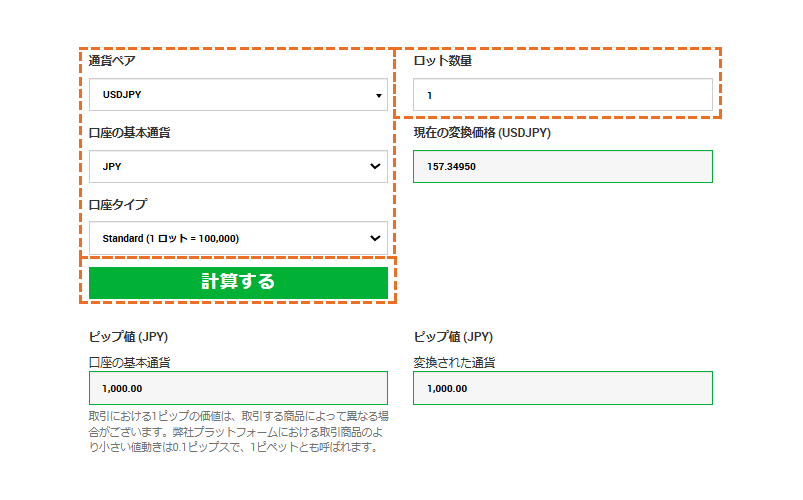 XMのpips計算機の使い方pc版