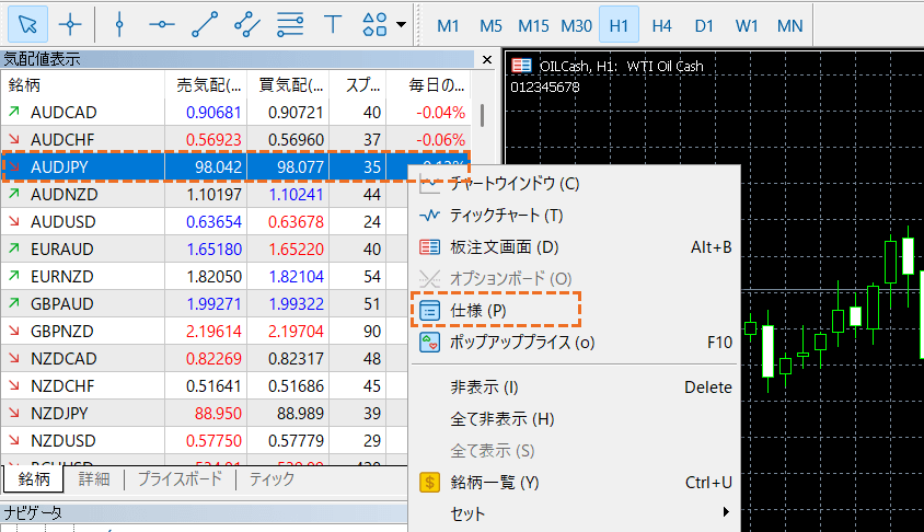 XMでスワップポイントを確認する方法MT5PC版「仕様」