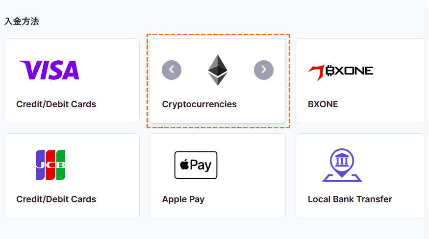 XMへの入金方法「仮想通貨」選択