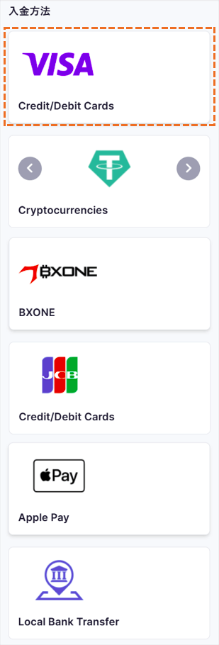 XMへの入金方法VISA選択