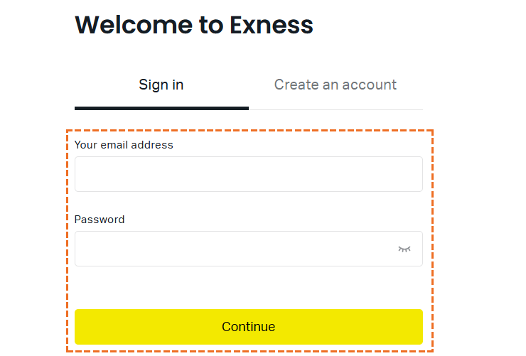 exnessログイン情報入力