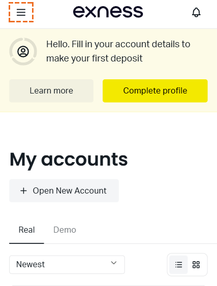 my accountsの詳細設定のためのメニューボタン