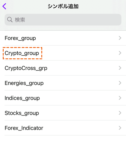 exness仮想通貨(BTCUSD)のチャート表示方法「crypto_group」選択