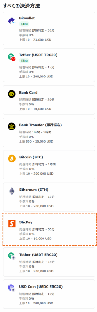 exness STICPAY入金の選択画面