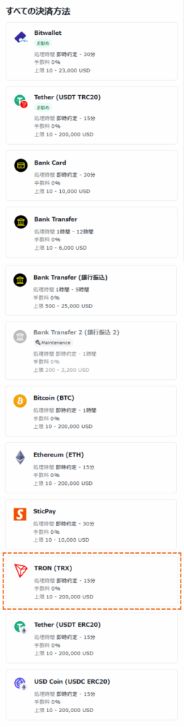 exness 入金方法TRON選択