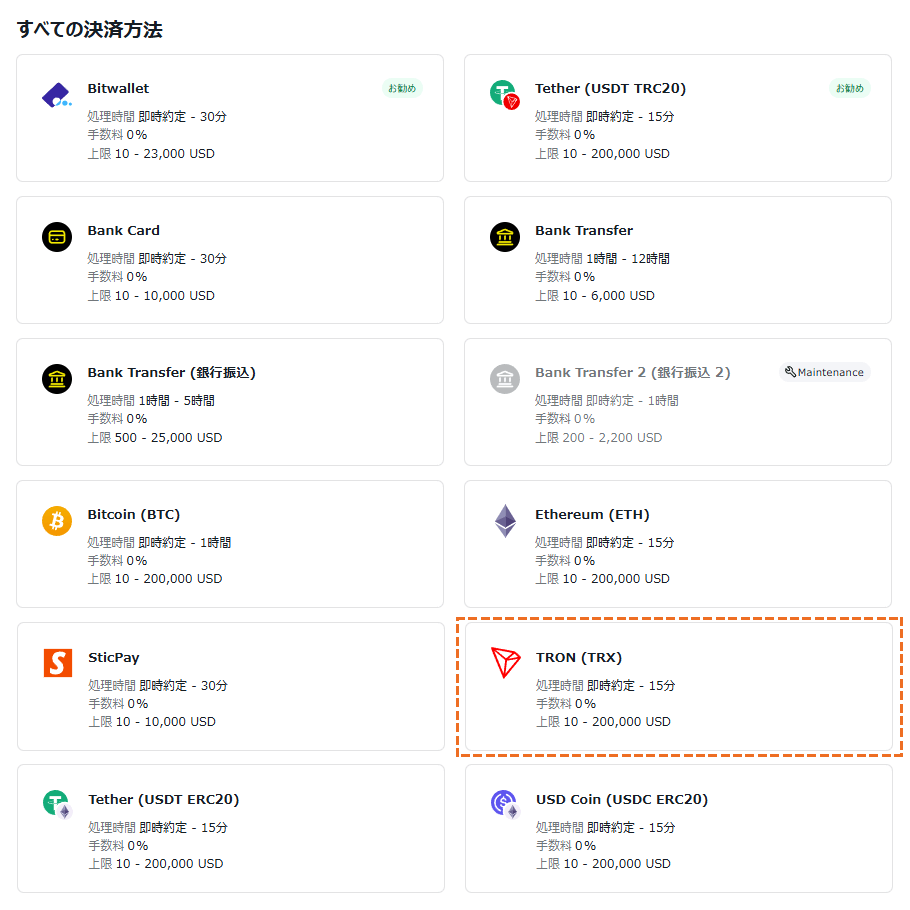 exness 入金方法TRON選択