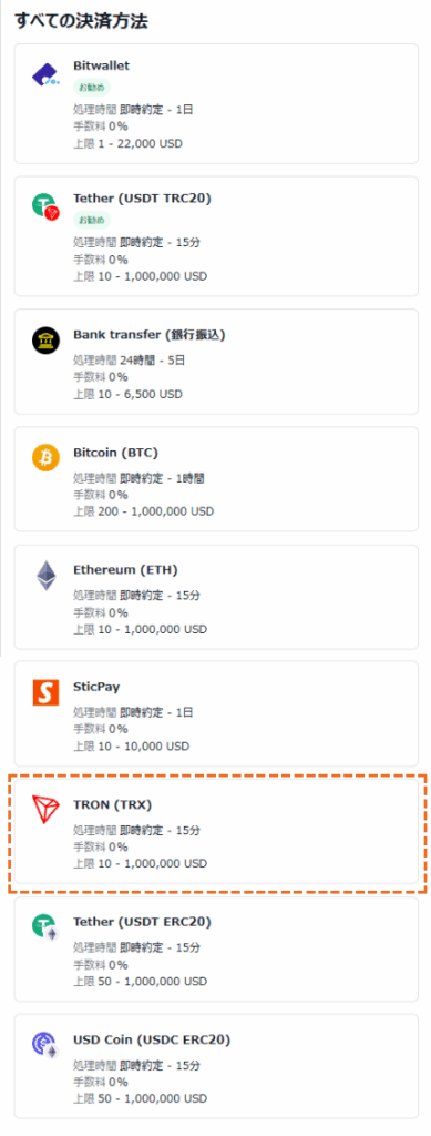exness 出金方法でTRON選択