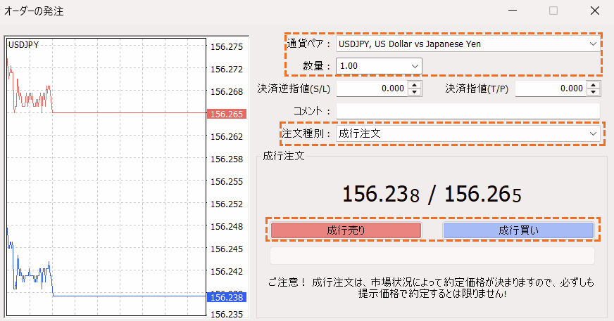 MT4成行注文の方法